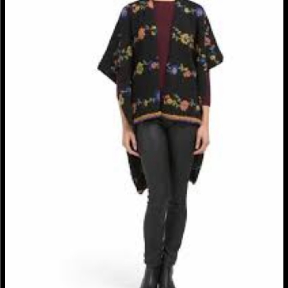 Iperica Open Front Kaftan/Poncho/Kimono W/Felted Flowers